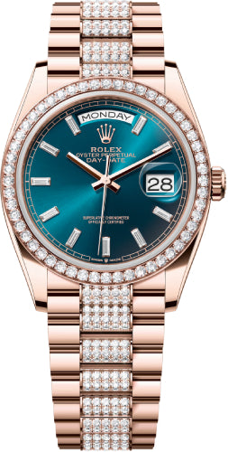 Rolex Day-Date 36 Blue-Green Diamond Dial Diamond-Set Bezel | 2024 Model | Music City Timepieces