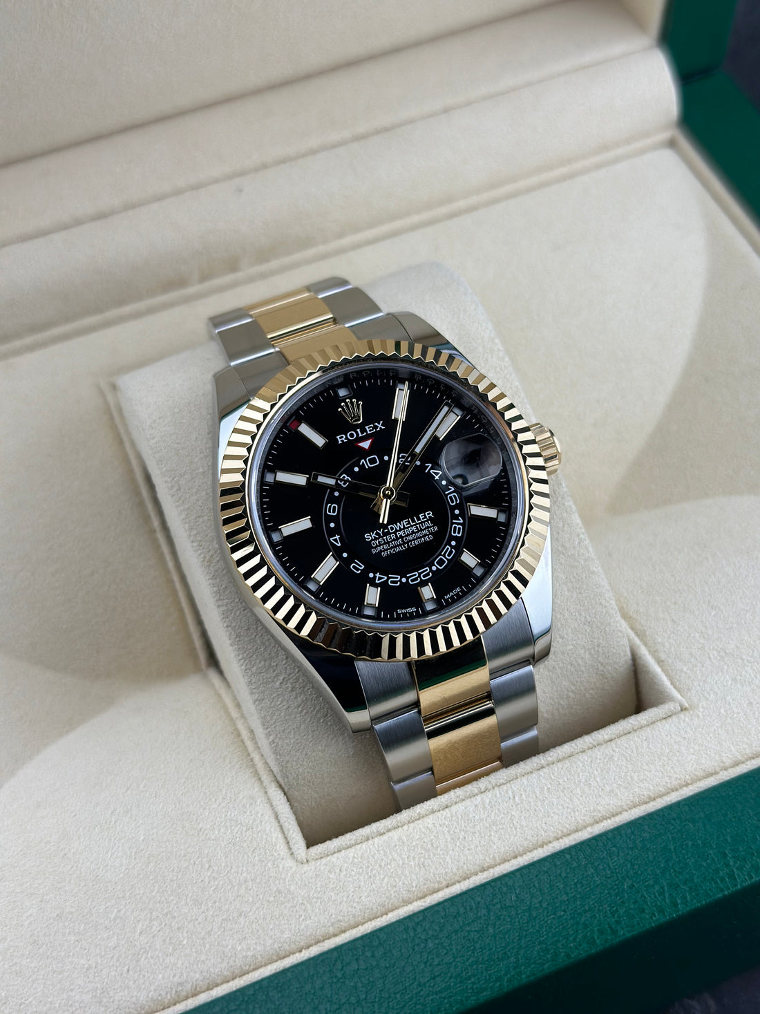 Rolex Two-Tone Yellow Gold Sky-Dweller 42mm Black Fluted Oyster 326933