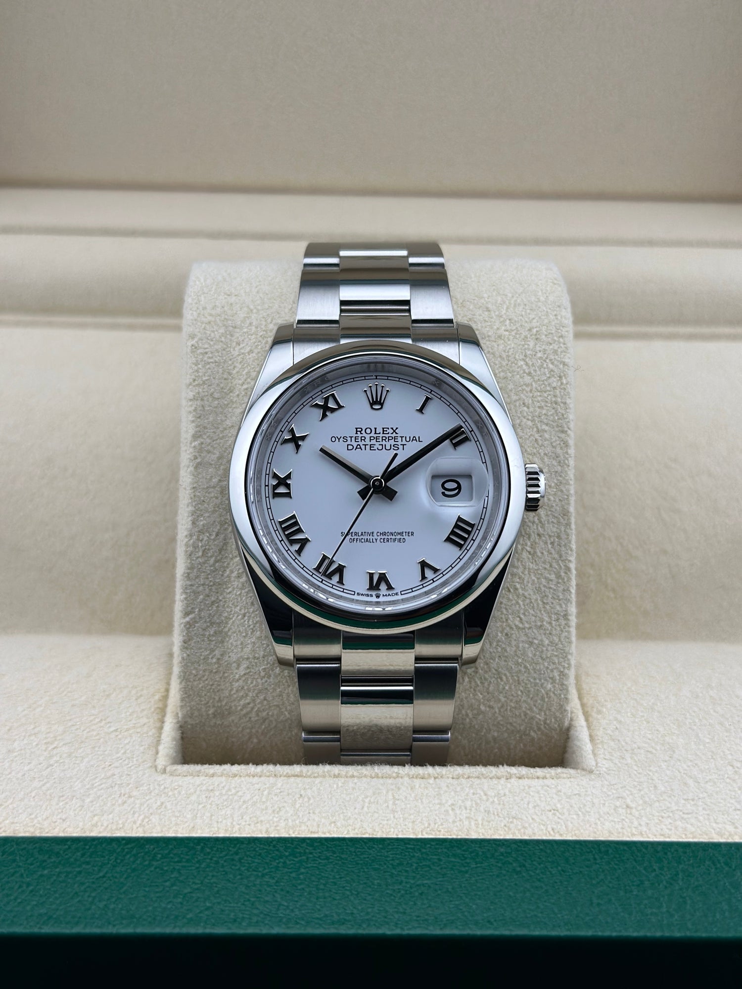 Rolex Steel Datejust 36mm White Roman Smooth Oyster 126200