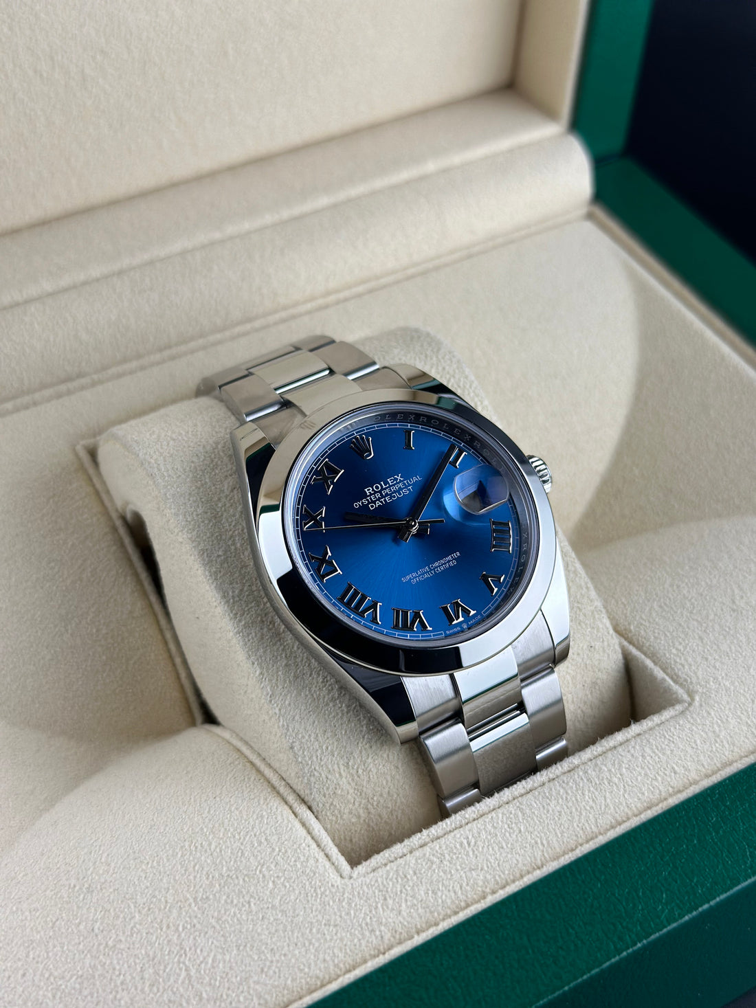 Rolex Steel Datejust 41mm Blue Roman Smooth Oyster 126300
