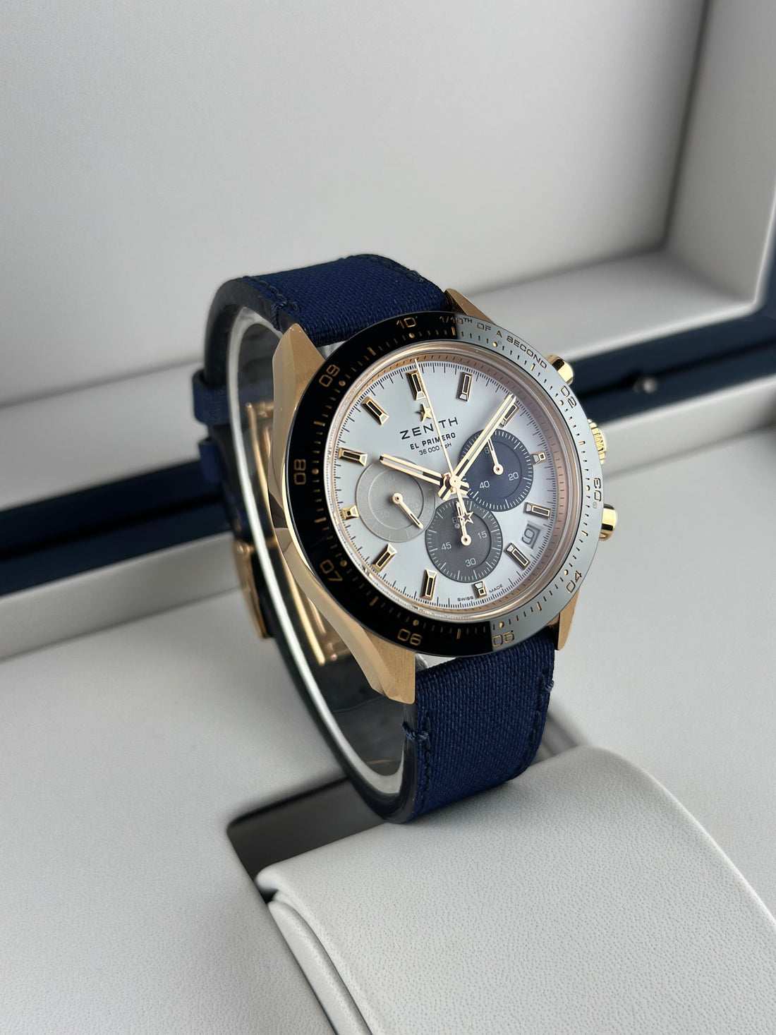 Zenith Rose Gold Chronomaster Sport 41mm White Ceramic Black Calfskin Leather 18.3100.36/69.C920