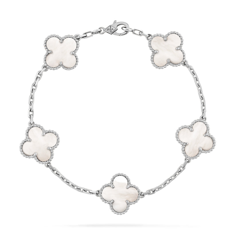 Van Cleef & Arpels Vintage Alhambra Bracelet 5 Motifs - 18K White Gold Mother-of-Pearl