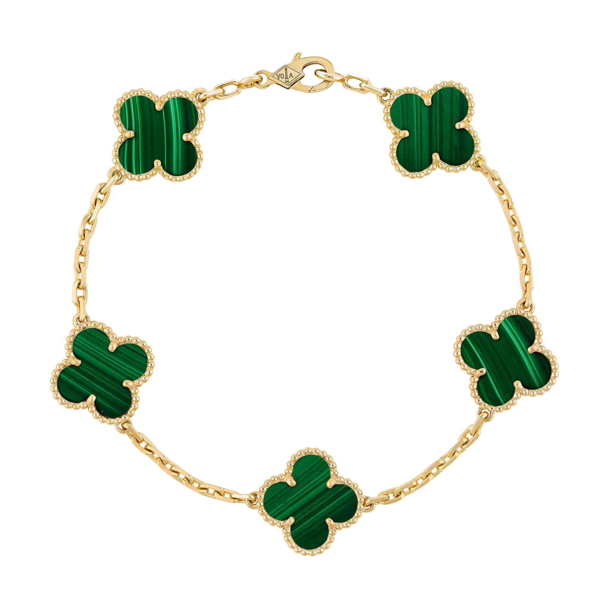 Van Cleef & Arpels Vintage Alhambra Bracelet 5 Motifs - 18k Yellow Gold Malachite