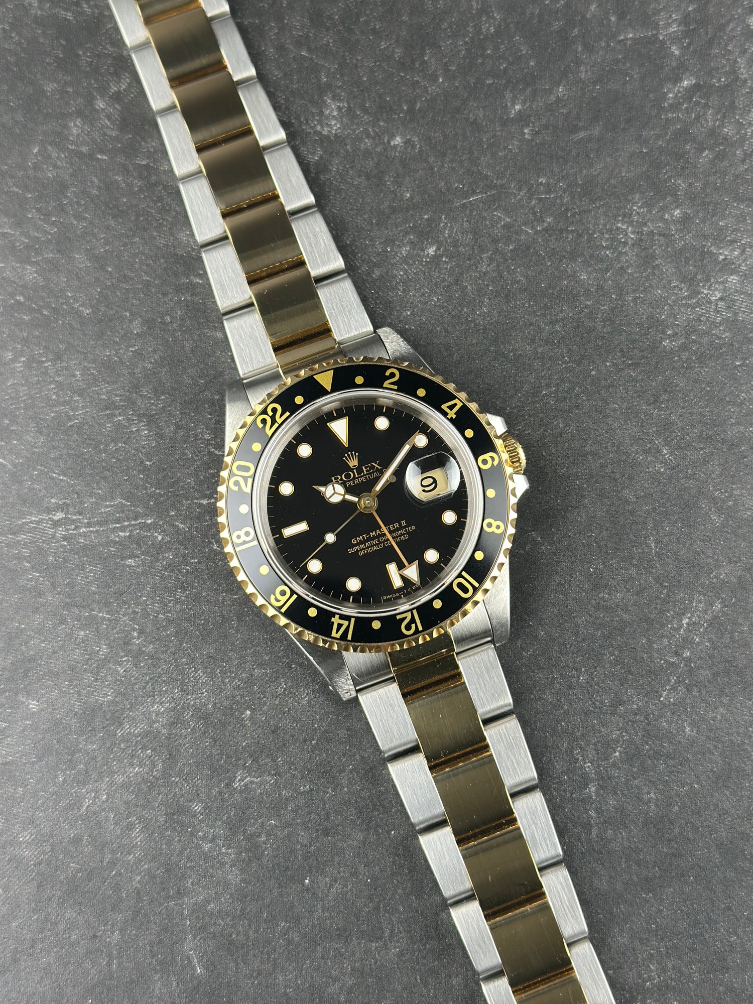 Rolex Two-Tone Yellow Gold GMT-Master II 40mm Black Yellow Gold Jubilee 16713