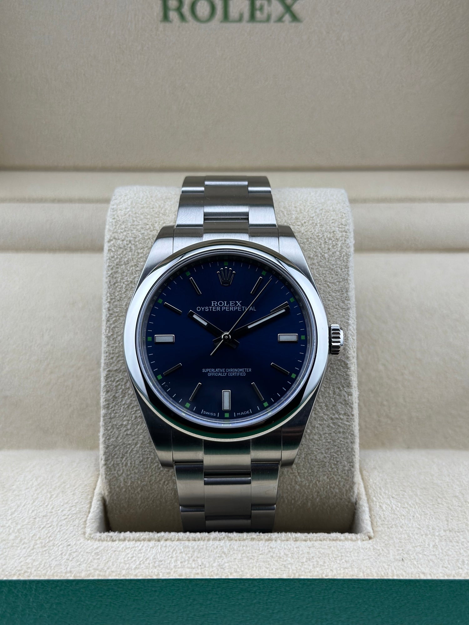 Rolex Steel Oyster Perpetual 39mm Blue Smooth Oyster 114300