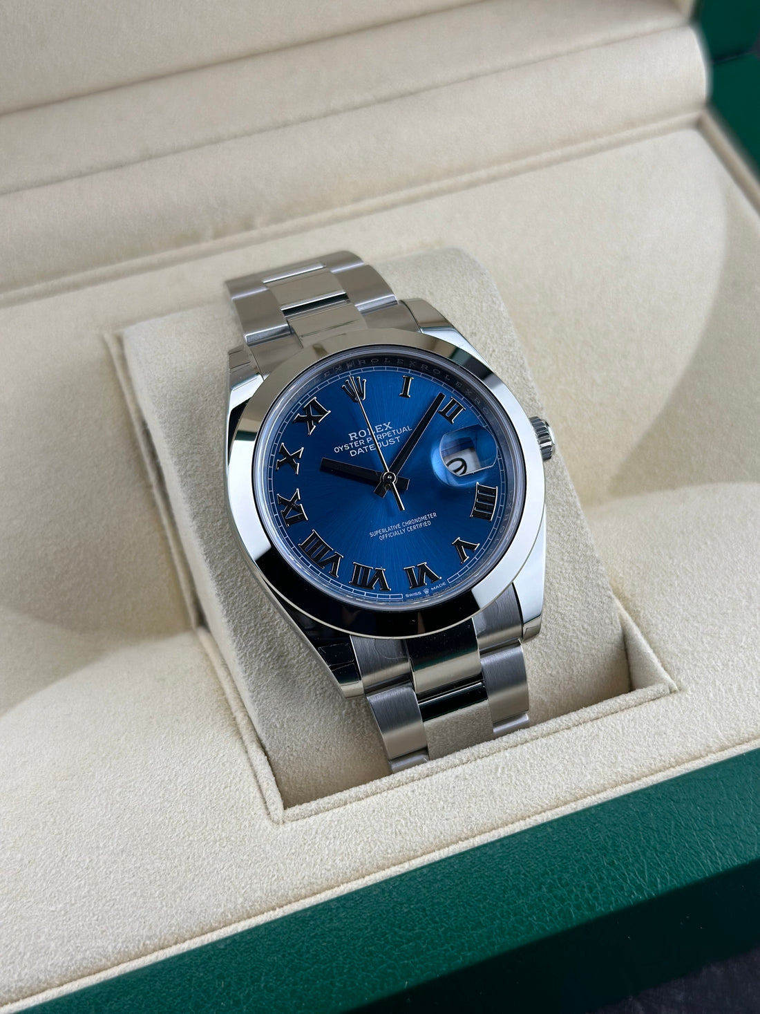 Rolex Stainless Steel Datejust 41mm Azzuro Blue Roman Smooth  126300