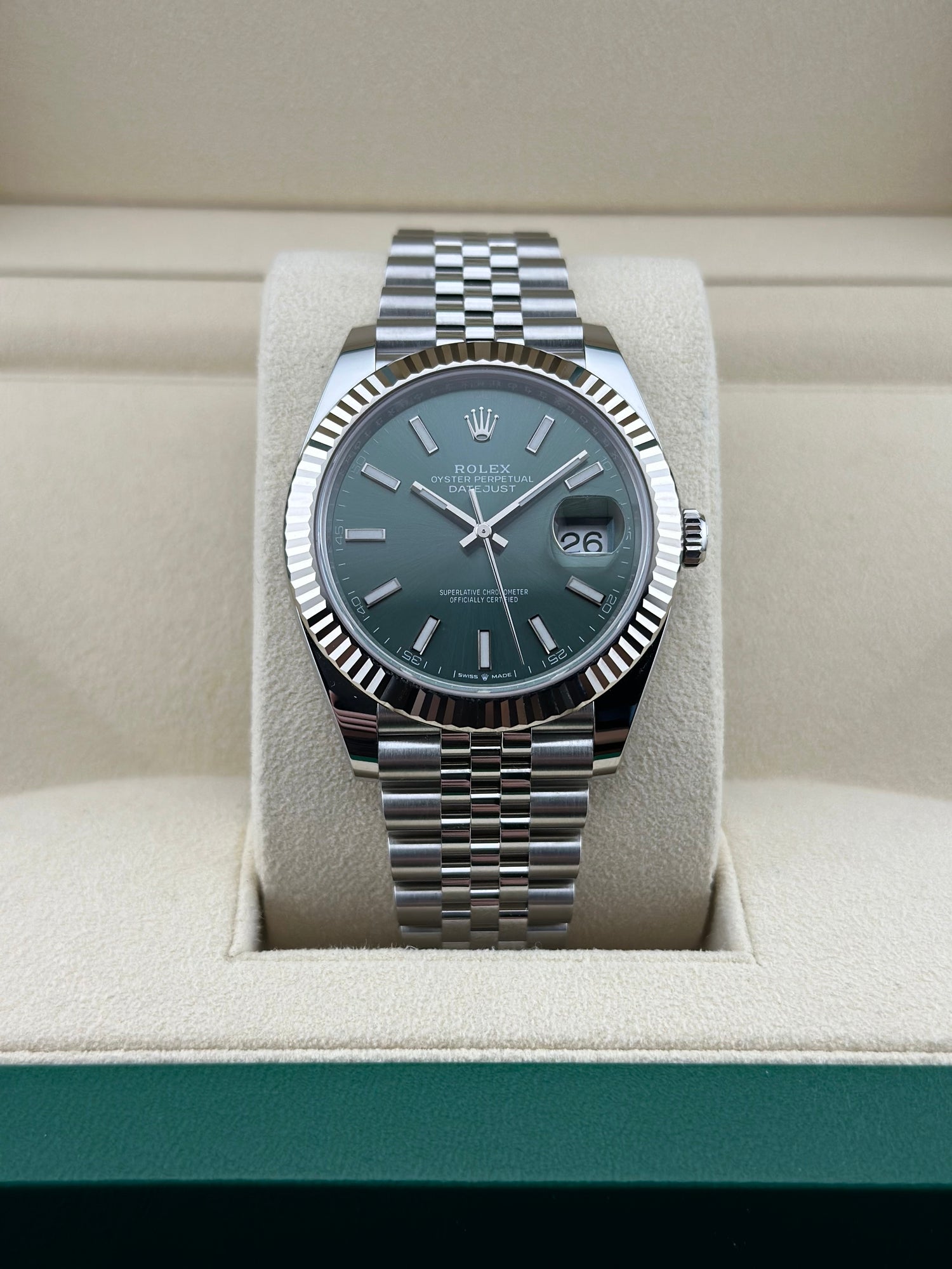 Rolex Steel Datejust 41mm Green Fluted Jubilee 126334