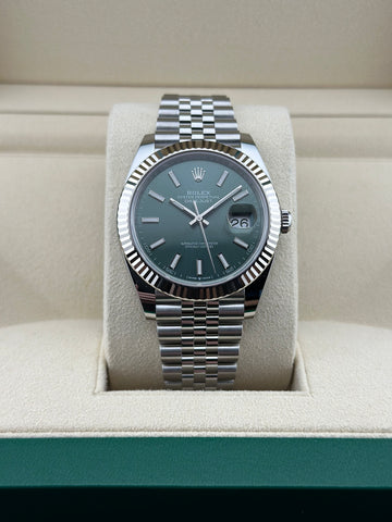 Rolex Steel Datejust 41mm Green Fluted Jubilee 126334