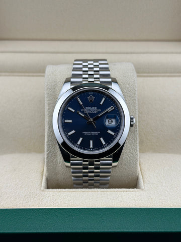 Rolex Steel Datejust 41mm Blue Smooth Jubilee 126300