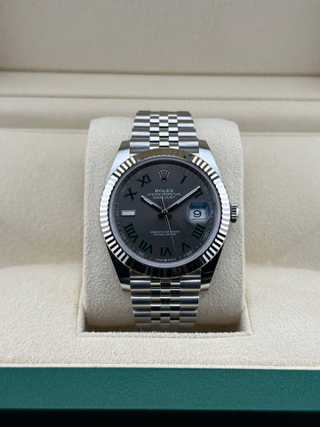 Rolex Steel Datejust 41mm Wimbledon Fluted Jubilee 126334