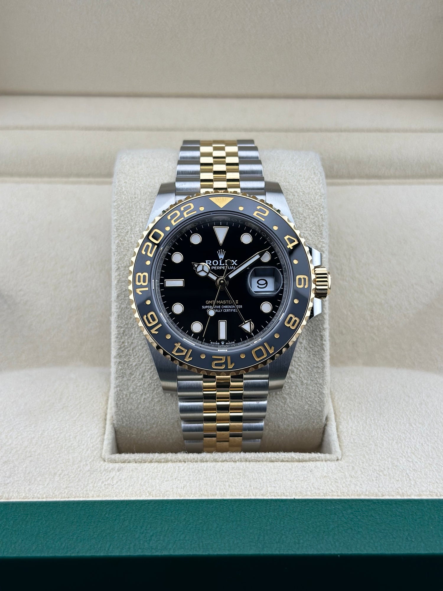 Rolex Two Tone Yellow Gold GMT-Master II  Black Ceramic Jubilee 126713GRNR Bumblebee