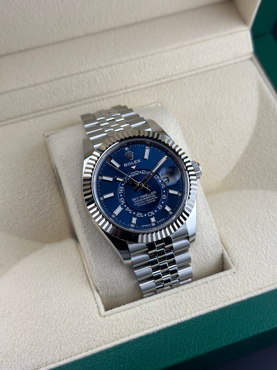 Rolex Steel Sky-Dweller 42mm Blue Fluted Jubilee 336934