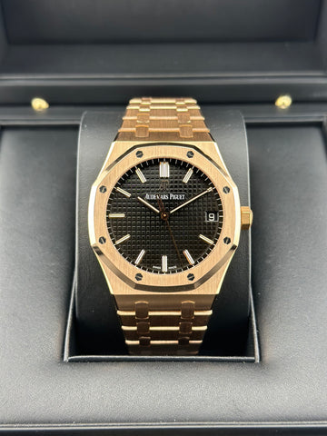 Audemars Piguet Rose Gold Royal Oak 41mm Black Rose Gold Am 18KT Rose Gold 15500 R