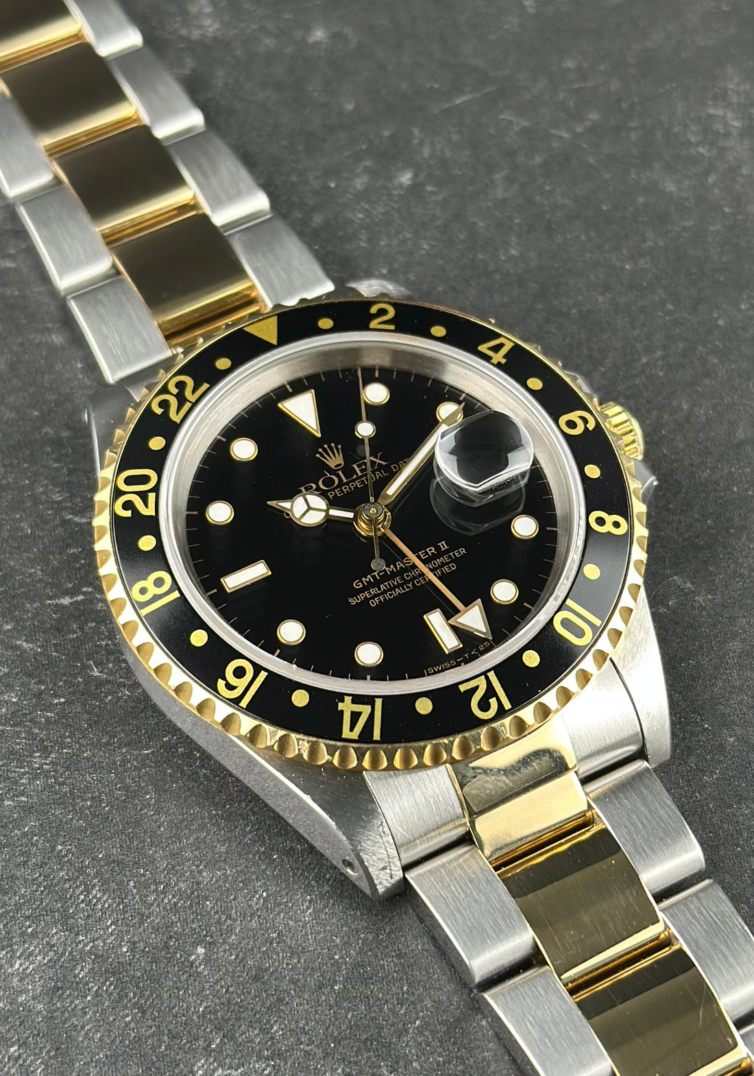 Rolex Two-Tone Yellow Gold GMT-Master II 40mm Black Yellow Gold Jubilee 16713