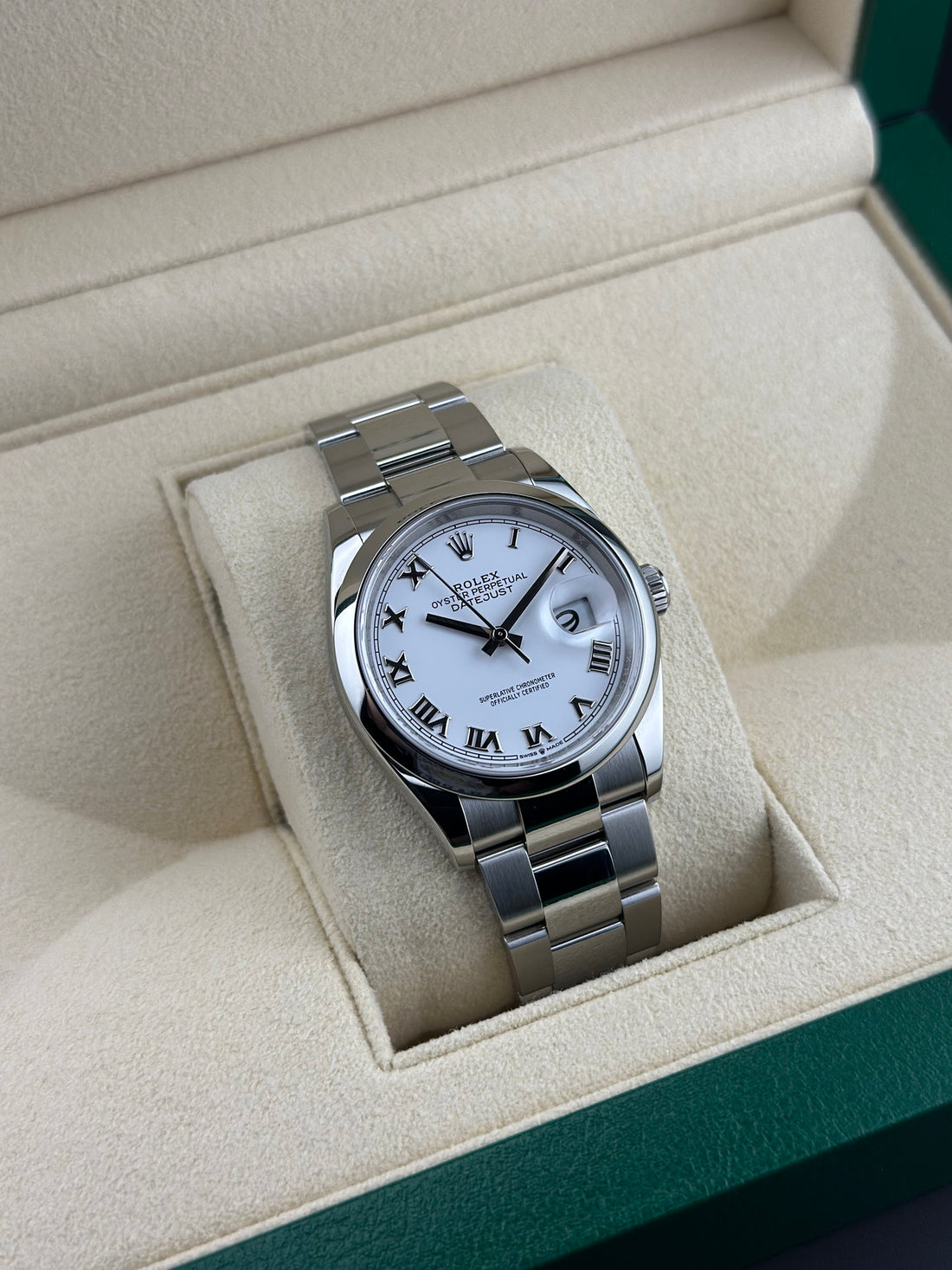 Rolex Steel Datejust 36mm White Roman Smooth Oyster 126200