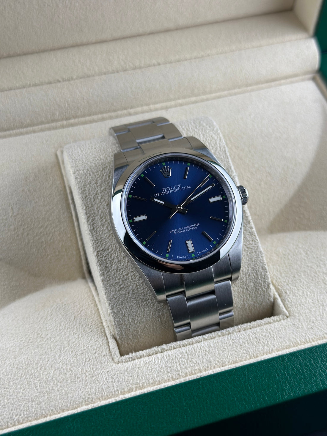 Rolex Steel Oyster Perpetual 39mm Blue Smooth Oyster 114300