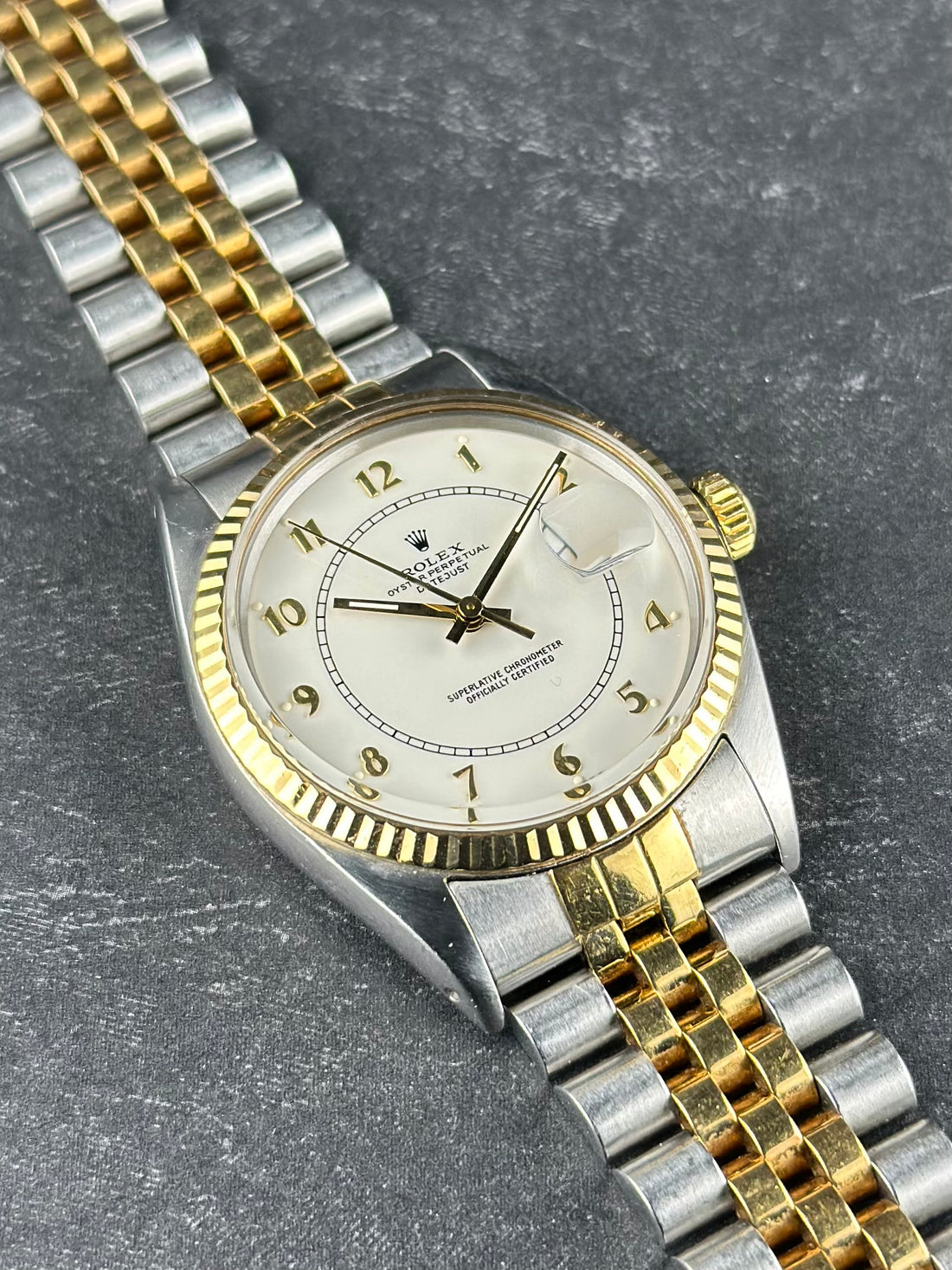 Rolex Two-Tone Yellow Gold Datejust 36mm White Boiler Fluted Jubilee 16013