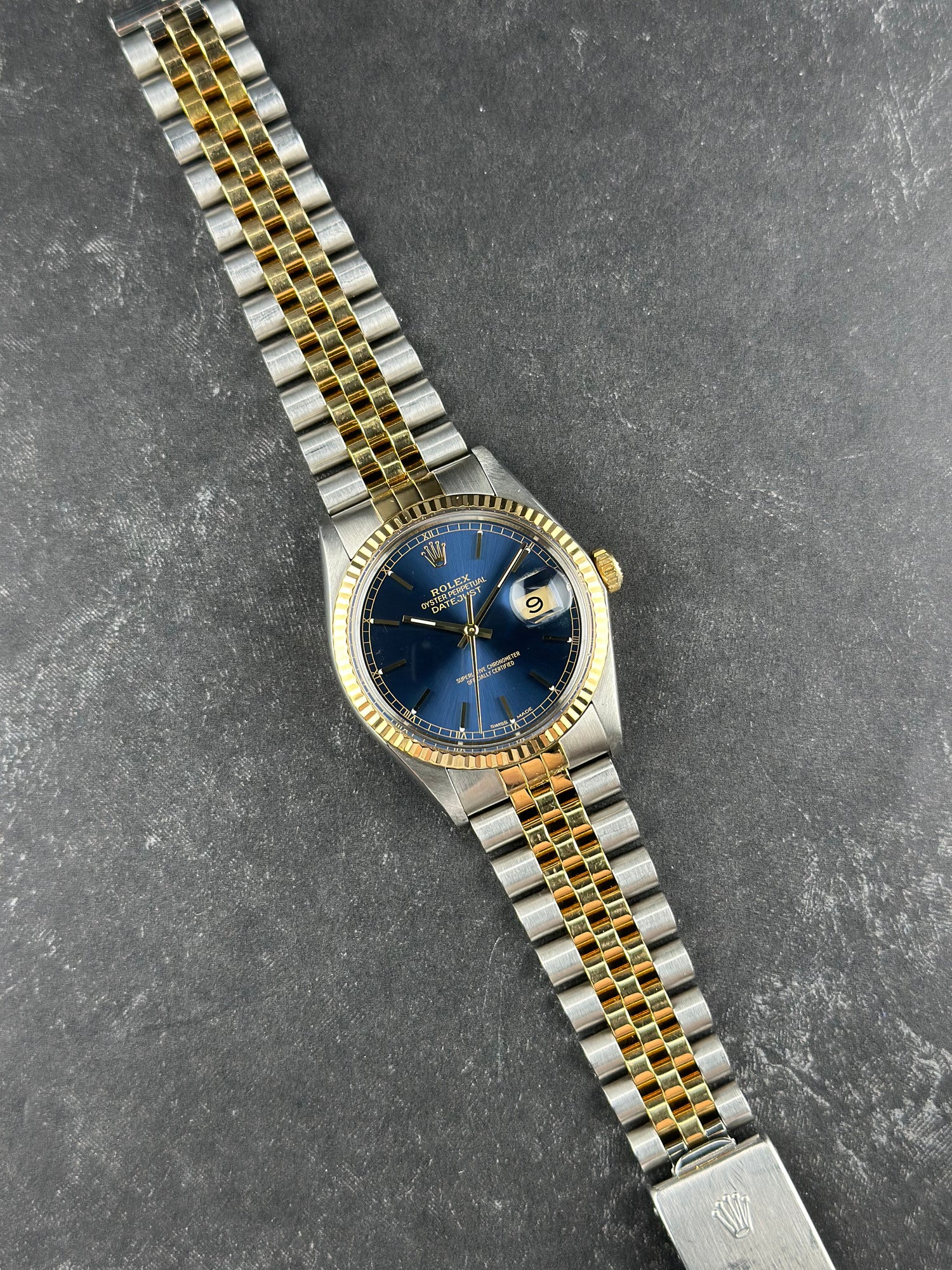 Rolex Two-Tone Yellow Gold Datejust 36mm Blue Fluted Jubilee 16013