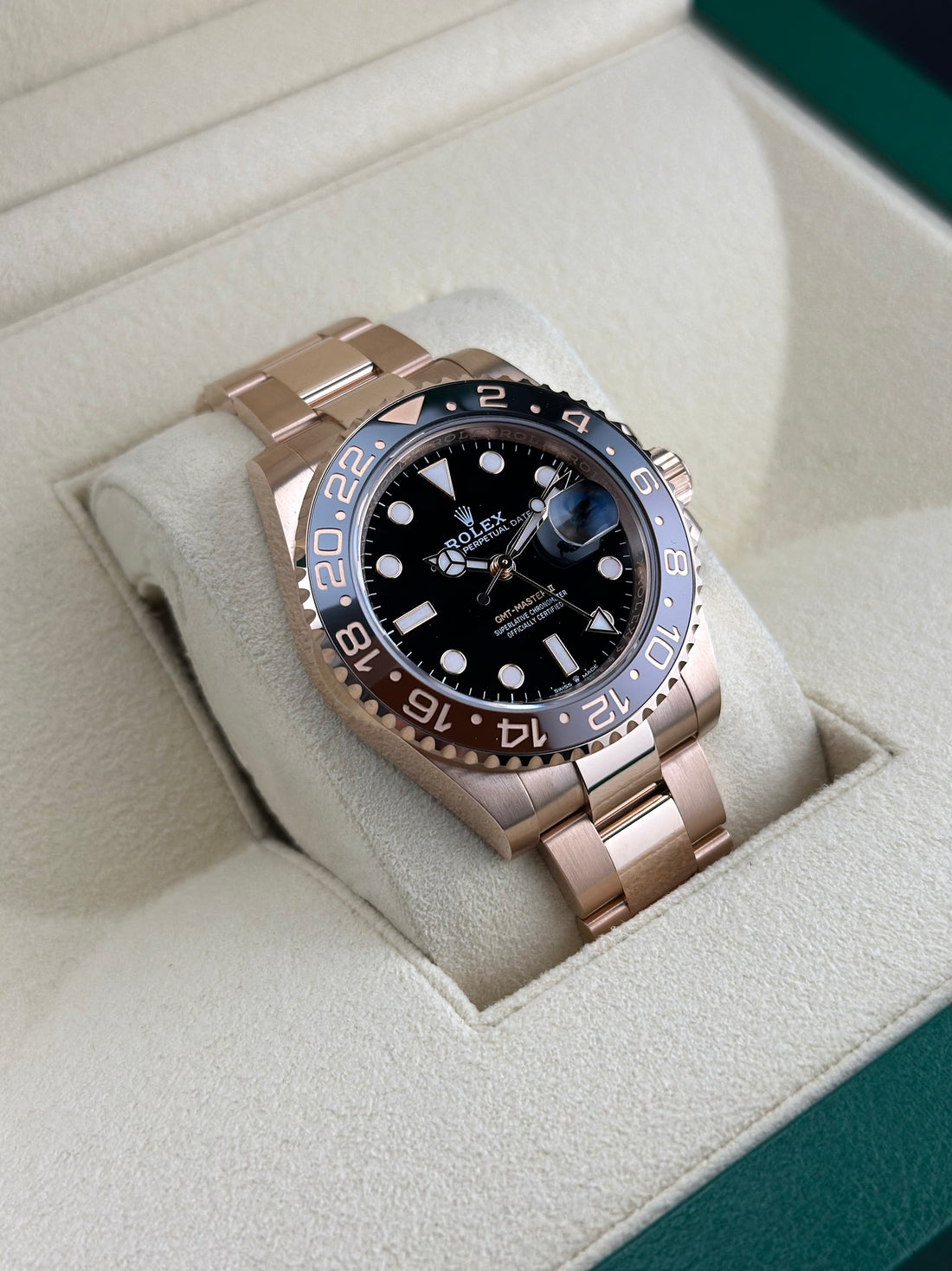 Rolex Rose Gold GMT-Master II 40mm Black Ceramic Oyster 126715CHNR Rootbeer