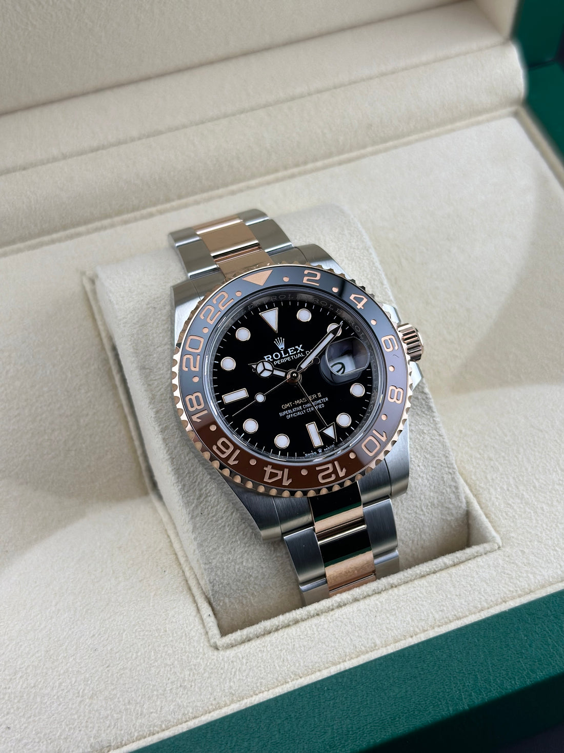 Rolex Two-Tone Rose Gold GMT-Master II 40mm Black Ceramic Oyster 126711CHRN Rootbeer