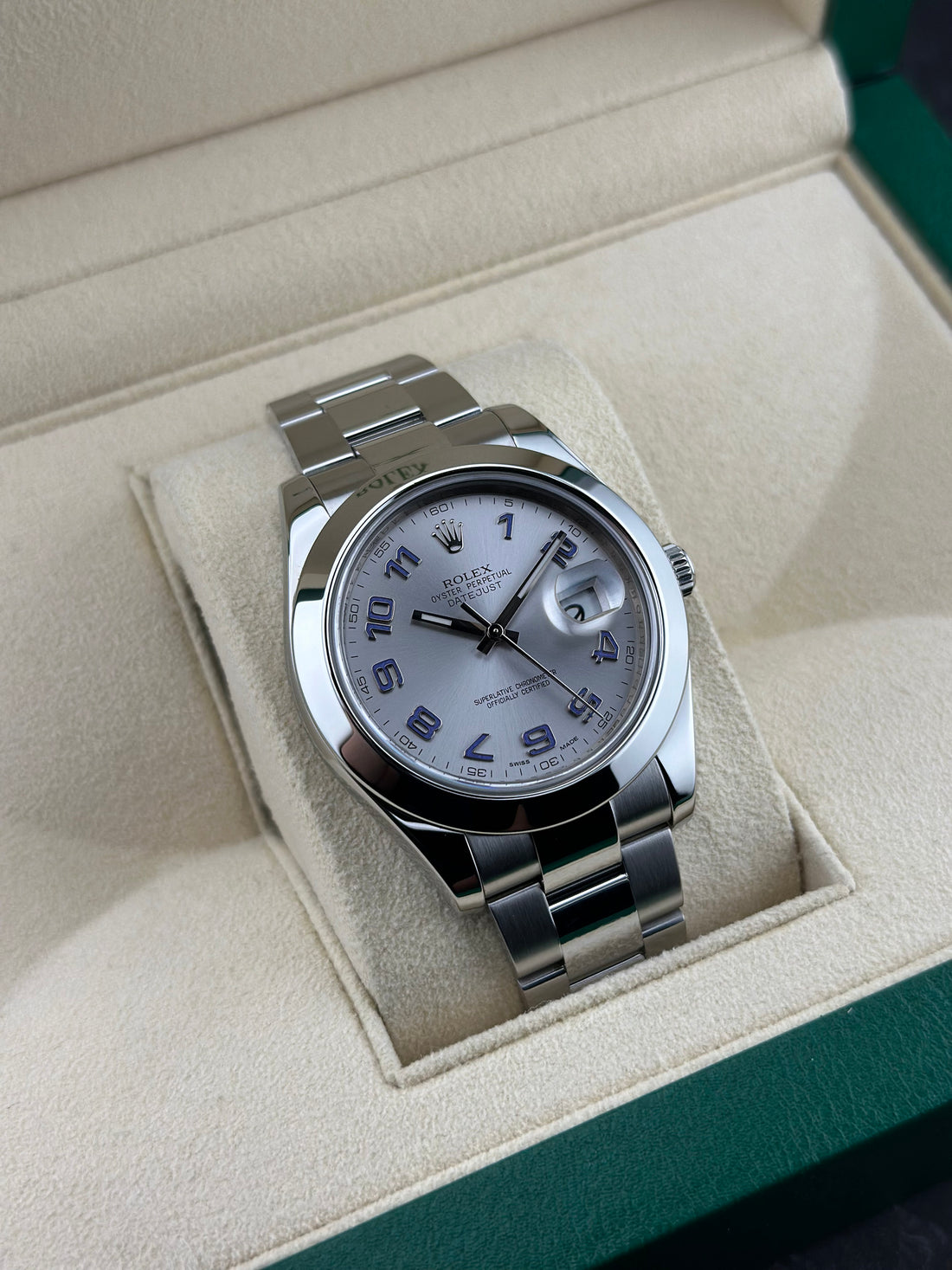 Rolex Steel Datejust II 41mm Silver With Purple Arabic Smooth Oyster 116300