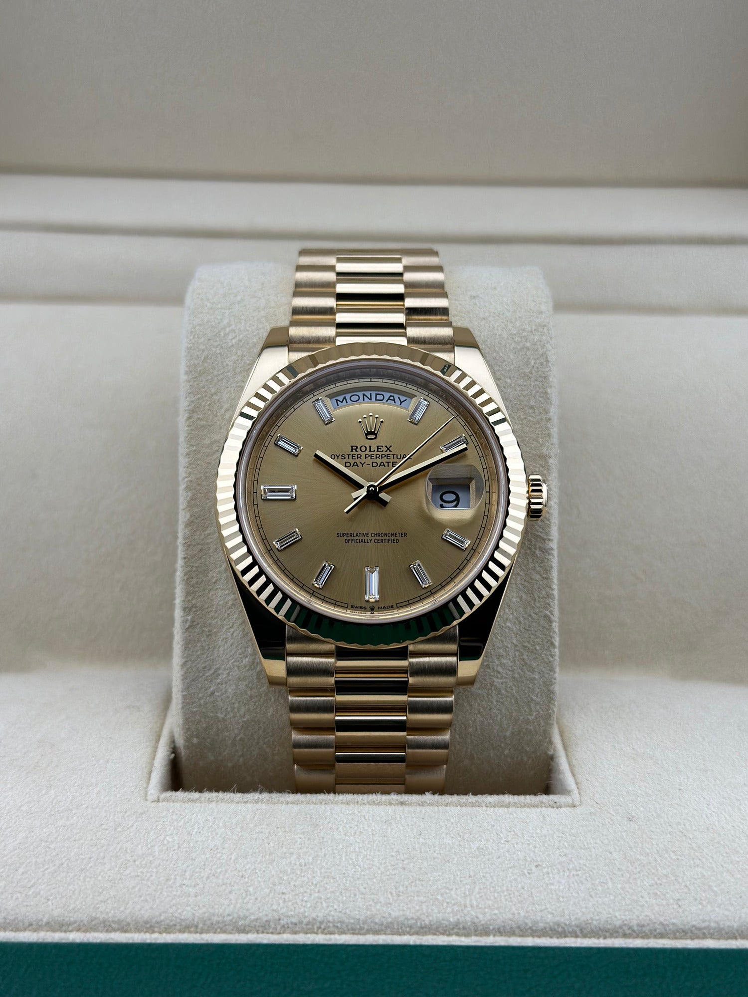 Rolex Yellow Gold Day-Date 40mm Champagne Baguette Fluted President 228238