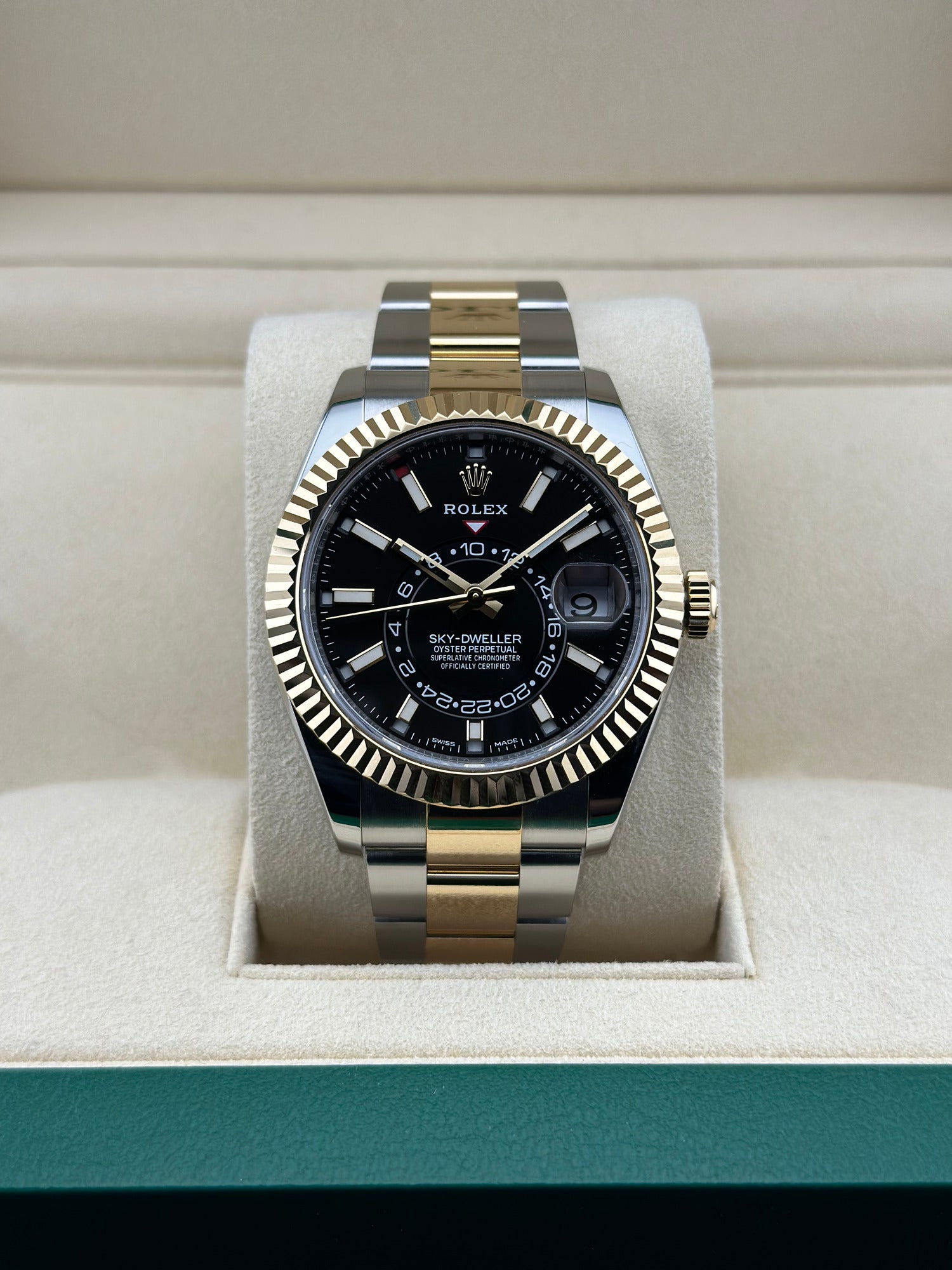 Rolex Two-Tone Yellow Gold Sky-Dweller 42mm Black Fluted Oyster 326933