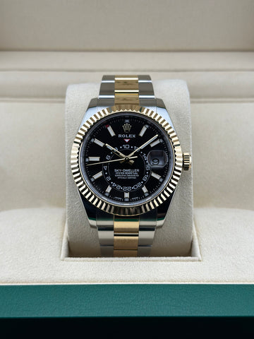 Rolex Two-Tone Yellow Gold Sky-Dweller 42mm Black Fluted Oyster 326933