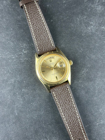 Rolex Yellow Gold Day-Date 36mm Champagne Fluted Leather 1803