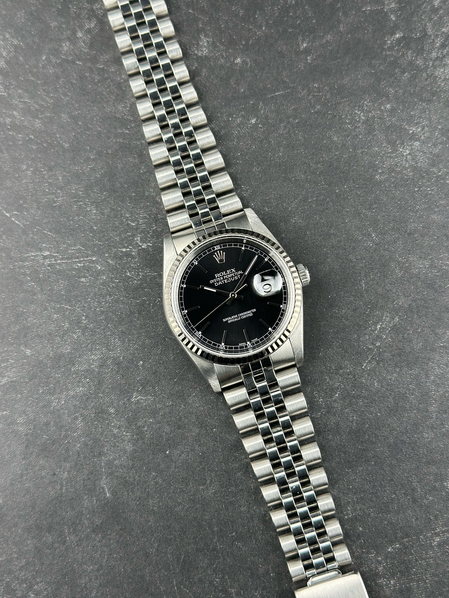 Rolex Steel Datejust 36mm Black Fluted Jubilee 16234