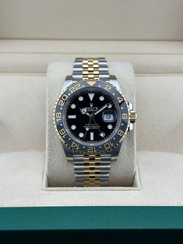 Rolex Stainless Steel GMT-Master II 40mm Black Ceramic Two-Tone Yellow Gold Jubeliee 126713GRNR Bumblebee