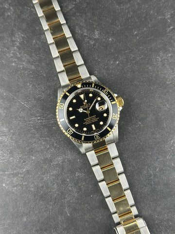 Rolex Two-Tone Yellow Gold Submariner 40mm Black Aluminum Oyster 16613