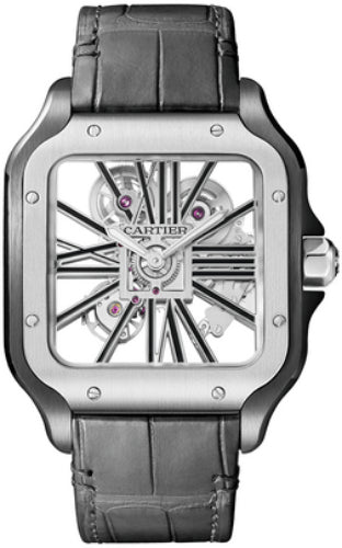 Cartier Santos De Cartier Skeleton Large Manual Steel Interchangeable Metal And Leather Bracelets - WHSA0027