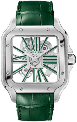 Cartier Santos De Cartier Skeleton Large Manual Steel Interchangeable Metal And Leather Bracelets - WHSA0028