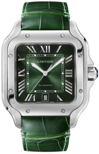 Cartier Santos De Cartier Large Automatic Steel Interchangeable Steel And Leather Bracelets - WSSA0062