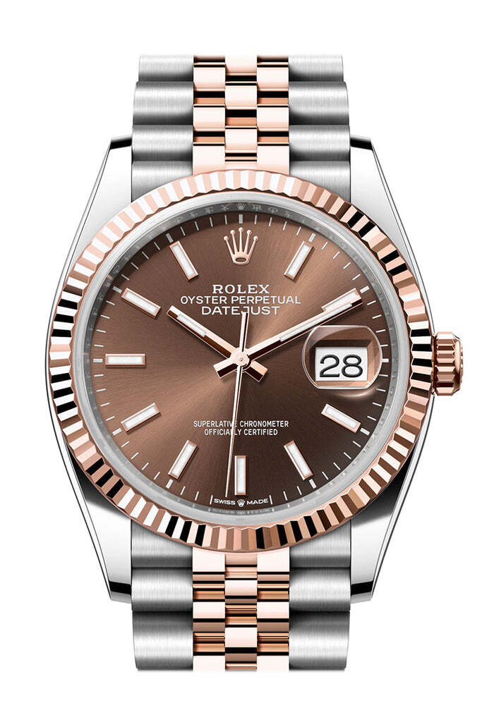 Rolex Datejust 36 Chocolate Dial Fluted Rose Gold Two Tone Oyster Watch 126231