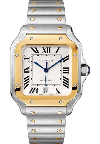 Cartier Santos de Cartier Watch - 39.8 mm Gold And Steel Case - Yellow Gold Bezel - Silvered Dial - Steel Bracelet - W2SA0009