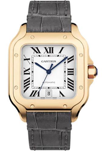 Cartier Santos de Cartier Watch - 39.8 mm Pink Gold Case - Silvered Dial - Alligator And Calfskin Strap - WGSA0019