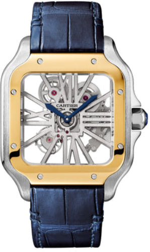 Cartier Santos De Cartier Skeleton Large Manual Yellow Gold and Steel Leather Interchangeable Metal and Leather Bracelets - WHSA0019