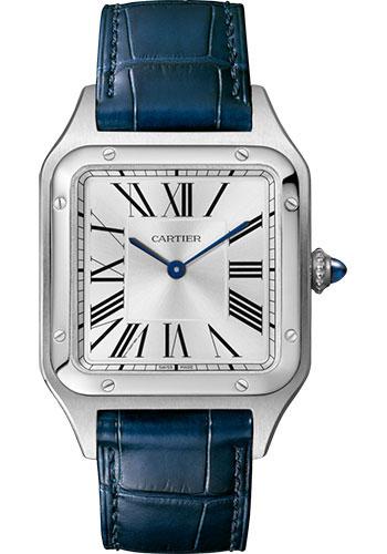 Cartier Santos-Dumont Watch - 43.5 mm Steel Case - Silver Dial - Navy Blue Strap - WSSA0022