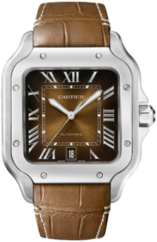 Cartier Santos De Cartier Large Automatic Steel Interchangeable Metal And Leather Bracelets - WSSA0064