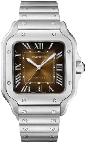 Cartier Santos De Cartier Large Automatic Steel Interchangeable Metal And Leather Bracelets - WSSA0064