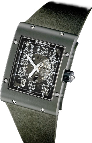 Richard Mille Automatic Winding Extra Flat Titalyt Titanium Green Leather Strap | RM016