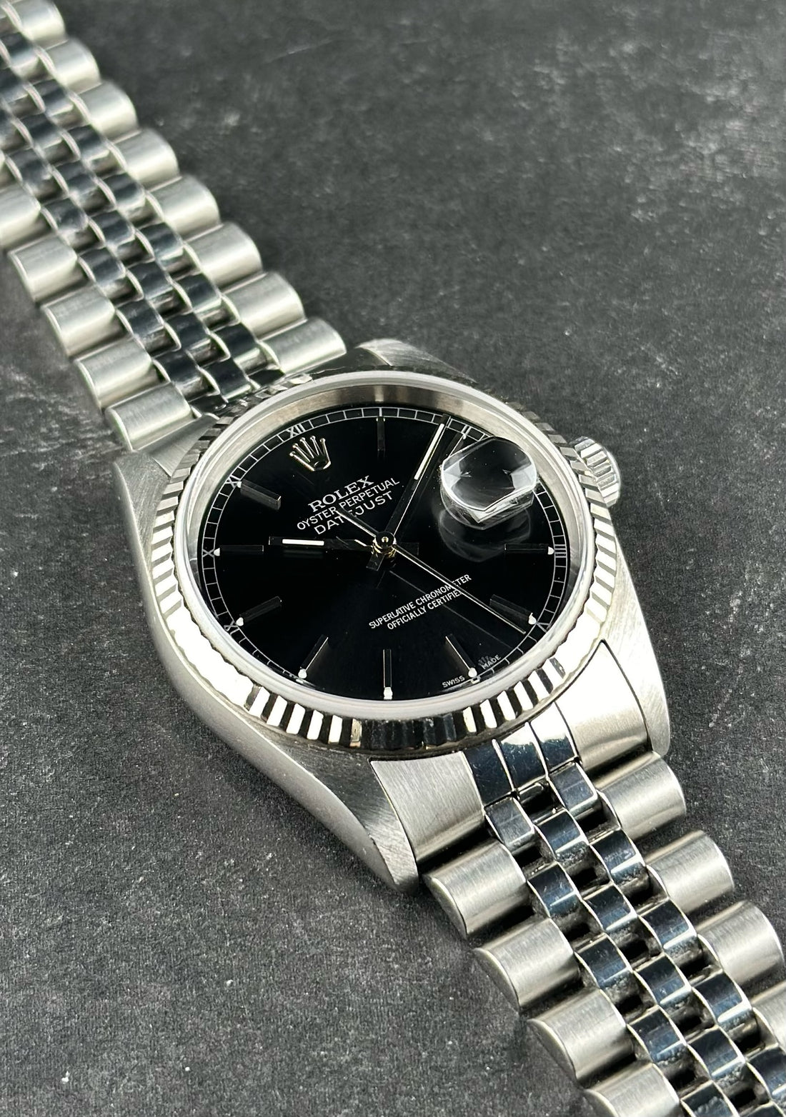 Rolex Steel Datejust 36mm Black Fluted Jubilee 16234