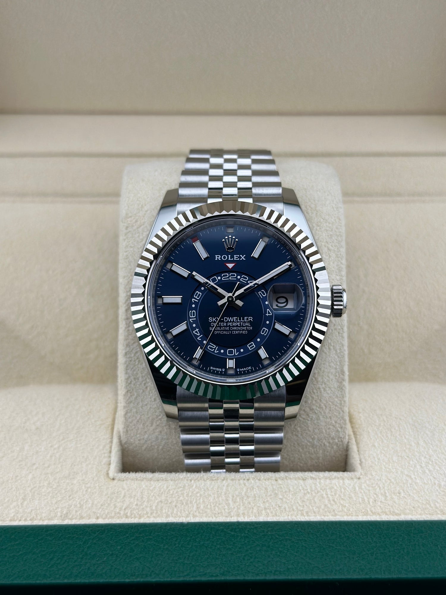 Rolex Steel Sky-Dweller 42mm Blue Fluted Jubilee 336934