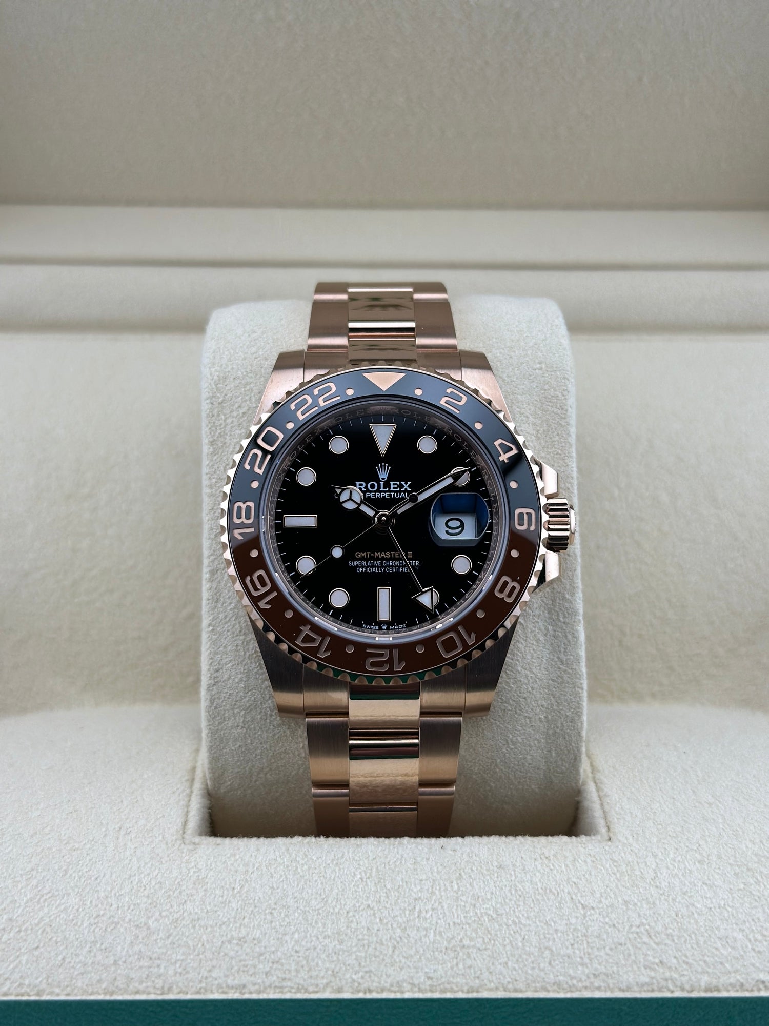 Rolex Rose Gold GMT-Master II 40mm Black Ceramic Oyster 126715CHNR Rootbeer