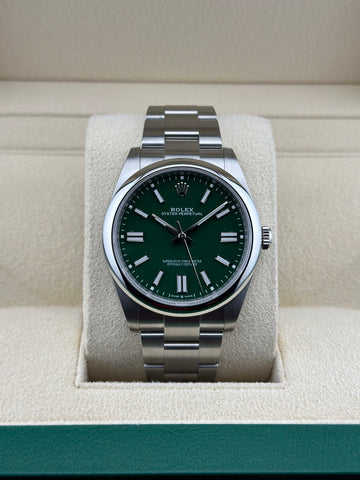 Rolex Steel Oyster Perpetual 41mm Green Smooth Oyster 124300