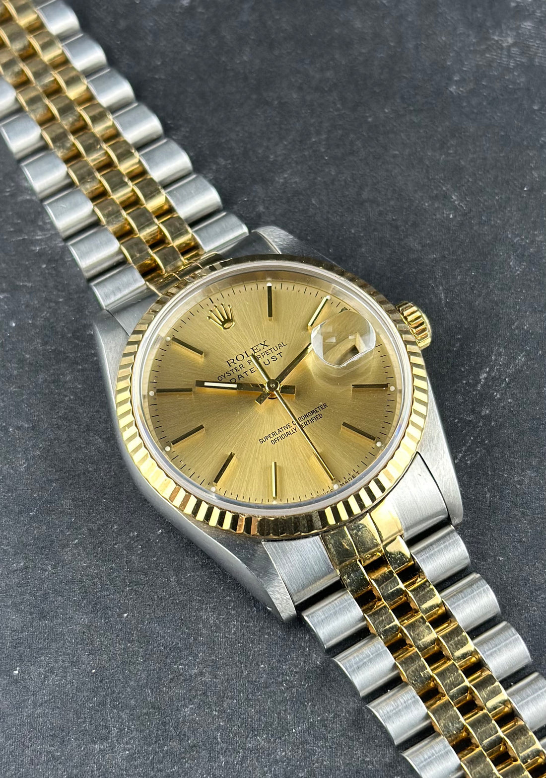 Rolex Two-Tone Yellow Gold Datejust 36mm Champagne Fluted Jubilee 16233