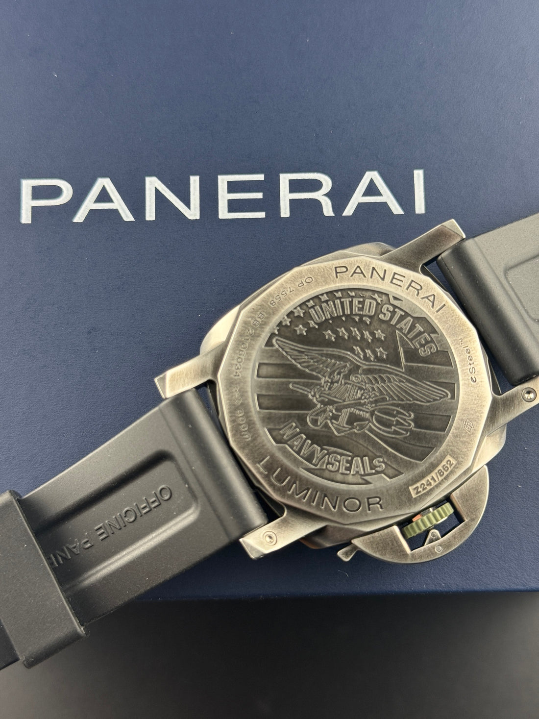 Panerai Stainless Steel Luminor 44mm Grey Steel Rubber PAM01412 Navy Seals