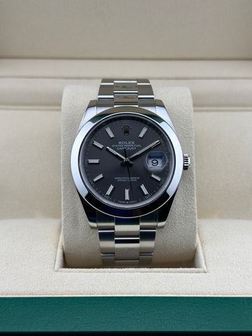 Rolex Steel Datejust 41mm Rhodium Smooth Oyster 126300